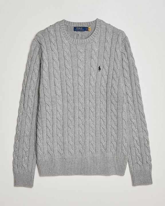 Polo Ralph Lauren Cotton Cable Pullover Fawn Grey Heather – Grå – M