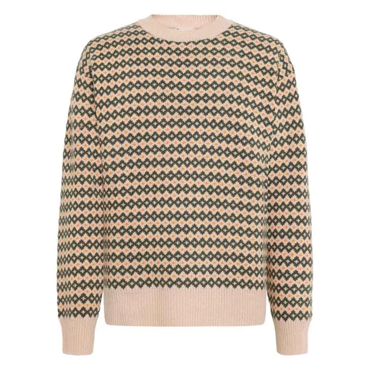 Lambswool Jacquard Sweater Herr - Green - M