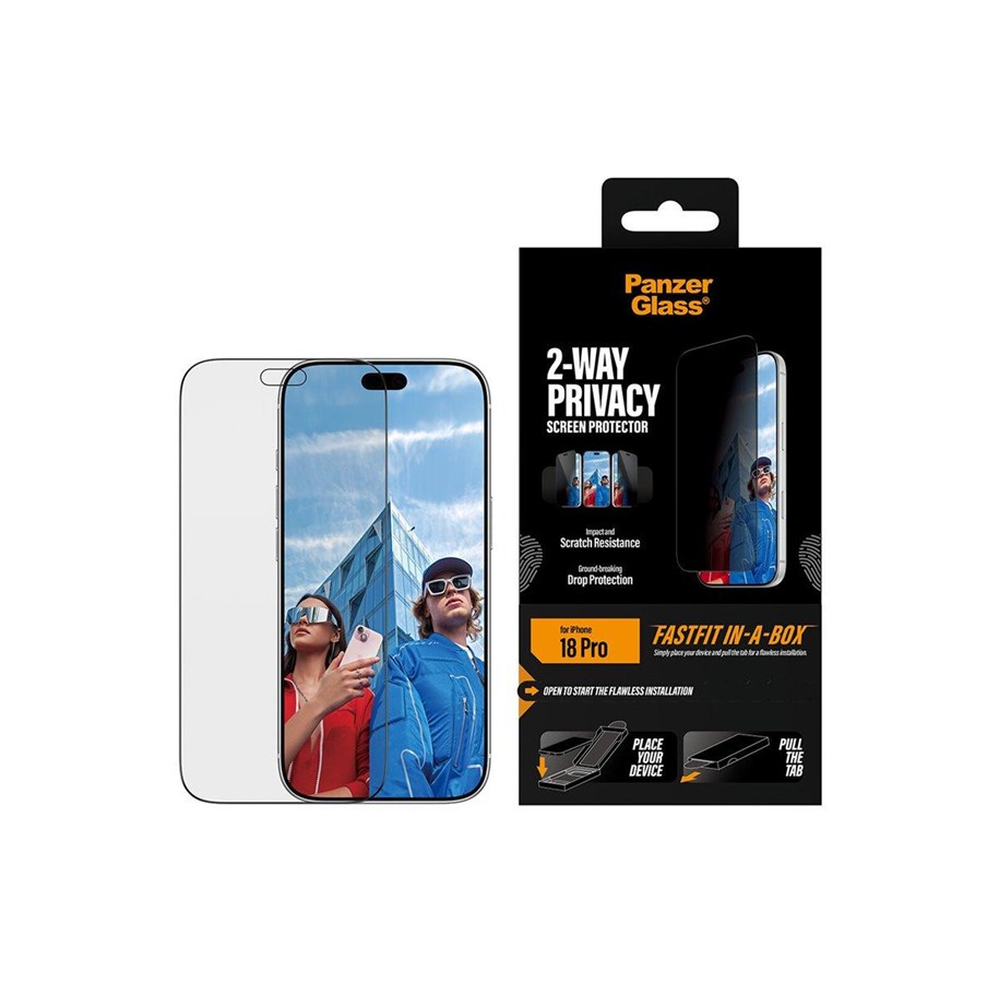 PanzerGlass 2-Way Privacy Screen Protector Apple iPhone 18 Pro | Ultra-Wide Fit w. FASTFIT IN-A-BOX