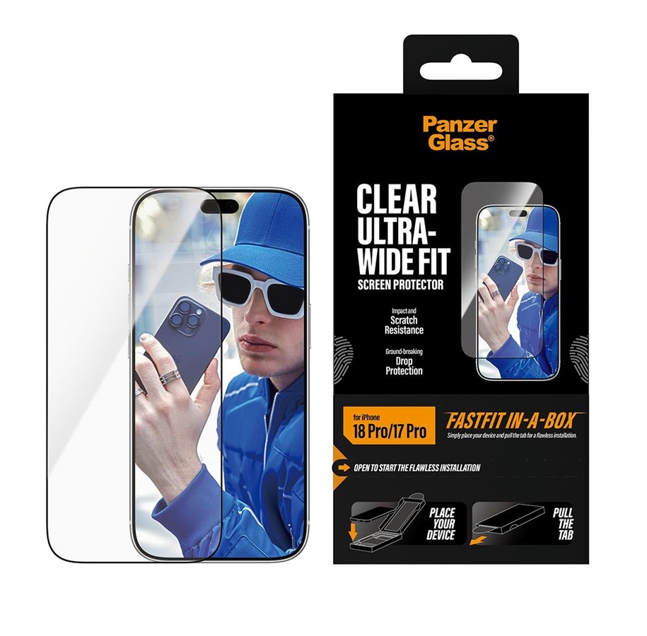 PanzerGlass Screen Protector Apple iPhone 18 Pro | 17 Pro | Ultra-Wide Fit w. FASTFIT IN-A-BOX