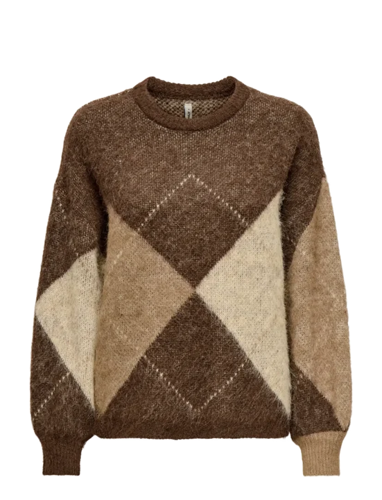 ONLNOEME LIFE O NECK - Stickad tröja - chestnut/cocoa creme/biscotti/melange/argyle