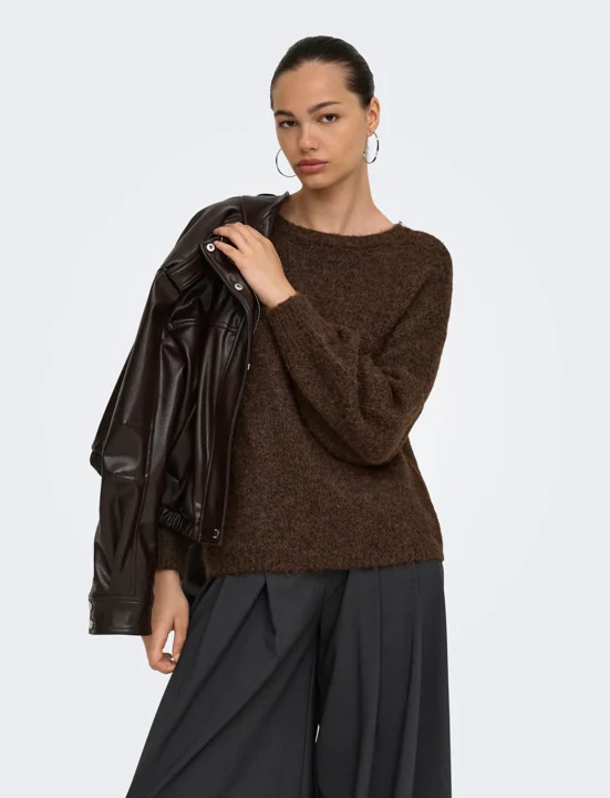 ONLNELLIE O NECK - Stickad tröja - coffee bean