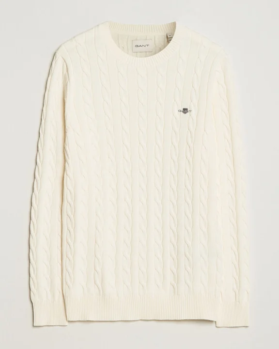 GANT Cotton Cable Crew Neck Cream