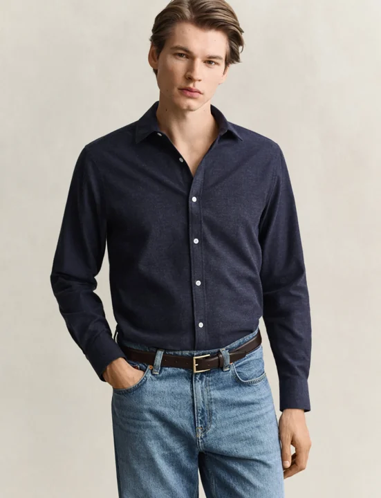 Gant Regular Fit Flannel Shirt Dark Navy Melange