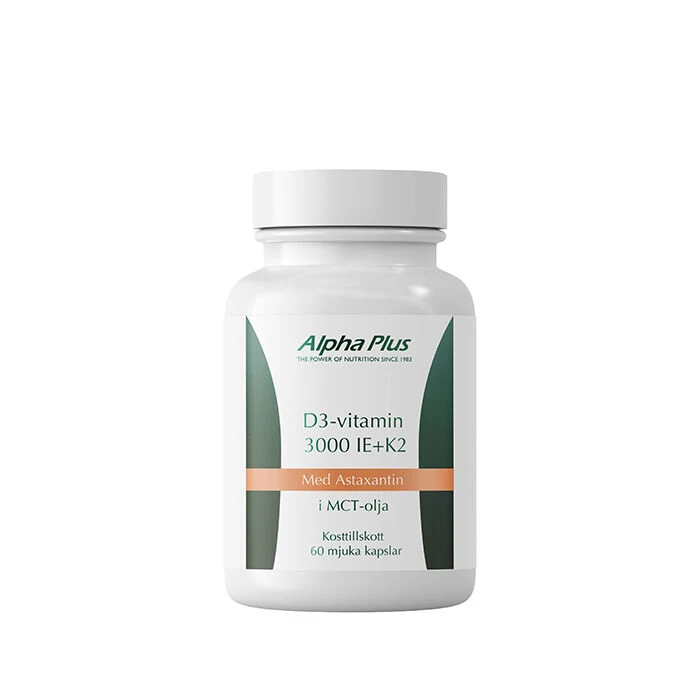Alpha Plus D3 Vitamin 3000IE med K2 & Astaxantin 60 kapslar