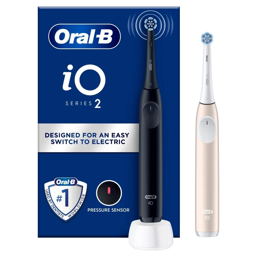 Oral-B iO2 Eltandborste Duo-pack, Svart och Rosa, 2 tandborsthuvuden, resefodral